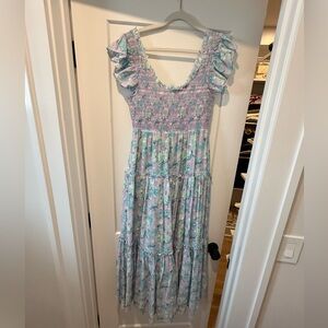 LoveShackFancy Light Blue Floral Maxi Dress